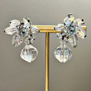 Vendome Vintage Aurora Borealis AB Drop Clip Earrings 1960's